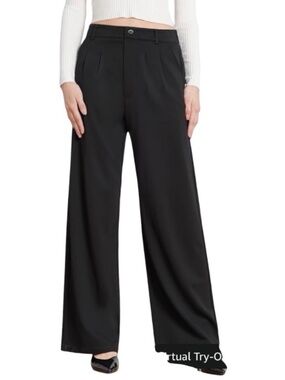 A287 Bamans Wide Leg Dress Pants High Elastic Waisted Slacks for Curvy Women
